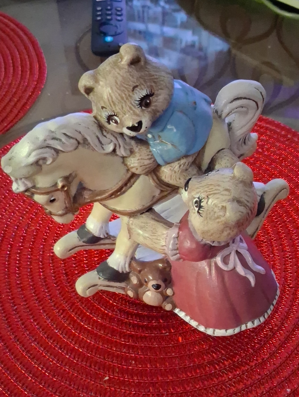 Ceramic Bear Family Carousel Figurine - Pink and Blue